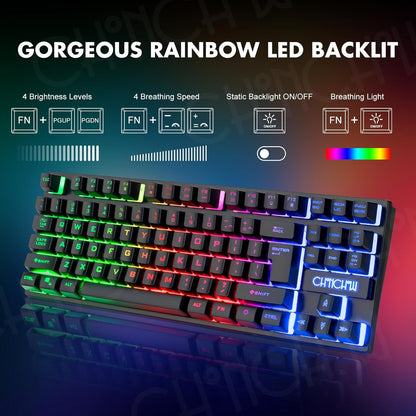 Wireless Gaming Keyboard and Mouse Combo Rechargeable Led Backlit Key Board Mice Wired for PS4 PS5 Switch Laptop Computer Compatible with Windows XP 7/8/10 Linux iMac MacBook Xbox one X - CHONCHOW