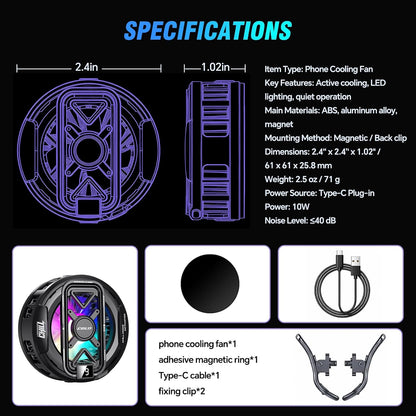 Phone Cooler, Cooling Fan for Phone, Magnetic Cell Phone Cooler for Gaming