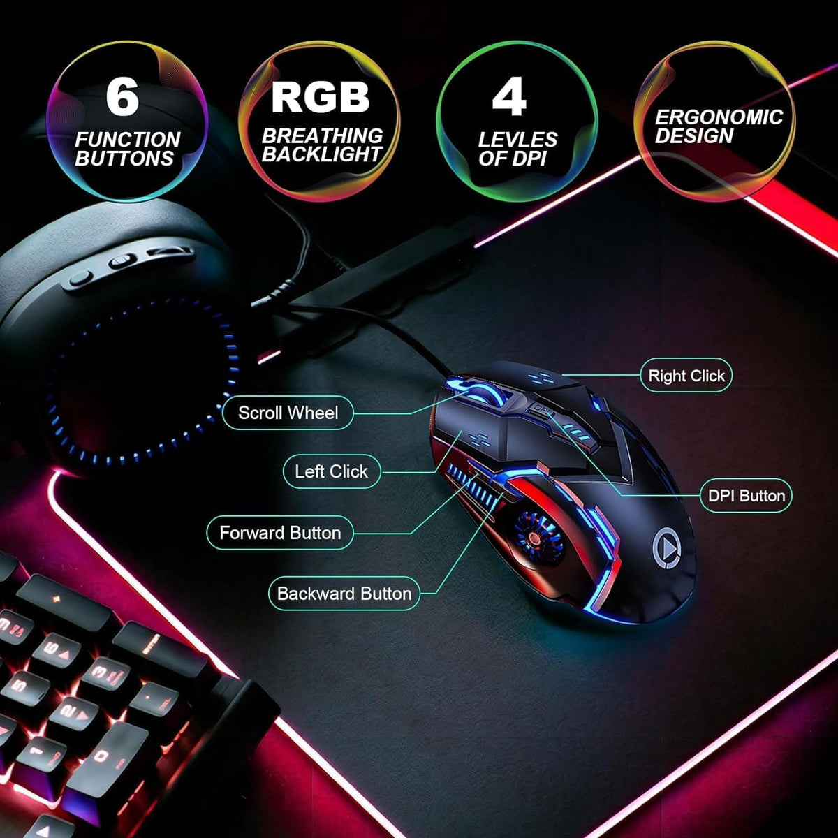 CHONCHOW RGB Metal TKL Wired Gaming Keyboard with Wrist Rest Plus Silent Click RGB Gaming Mouse