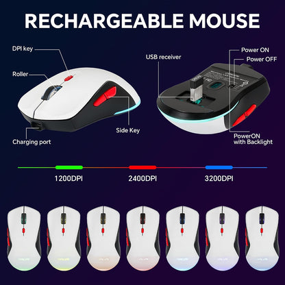 60% Wireless Gaming Keyboard and Mouse Combo, RGB Backlit Rechargeable