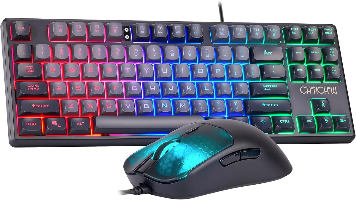 CHONCHOW TKL Gaming Keyboard and Mouse Combo, Wired RGB Set for PC Laptop