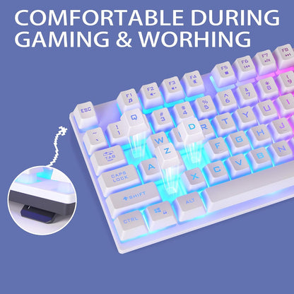 CHONCHOW 1910 White Gaming Keyboard and Mouse LED Backlit 104Keys Full Size - CHONCHOW