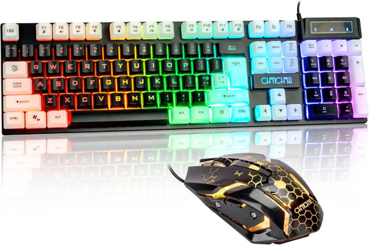 CHONCHOW Light Up Keyboard and Mouse Combo, Full Size RGB Gaming LED Keyboard and Rainbow Wired Gaming Mouse for PS4 PS5 Xbox One Computer Desktop PC Gamer Office - CHONCHOW