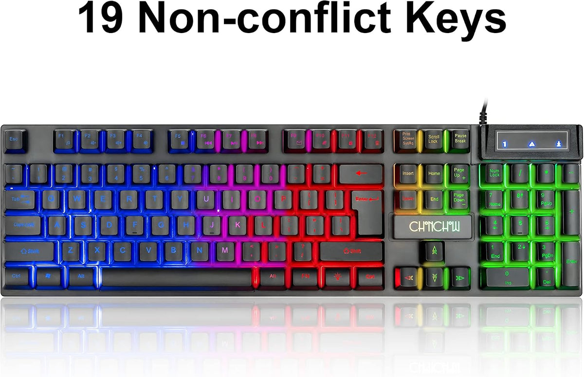 Keyboard and Mouse Gaming LED Wired Combo with Emitting Character Keyboard 4800DPI 2 Side Button USB Mouse Rainbow Backlit Mechanical Feeling Compatible with PC Raspberry Pi Mac Xbox one ps4 - CHONCHOW