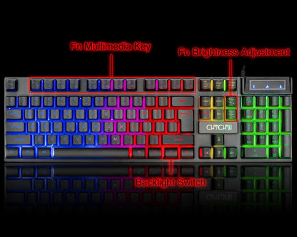 Keyboard and Mouse Gaming LED Wired Combo with Emitting Character Keyboard 4800DPI 2 Side Button USB Mouse Rainbow Backlit Mechanical Feeling Compatible with PC Raspberry Pi Mac Xbox one ps4 - CHONCHOW