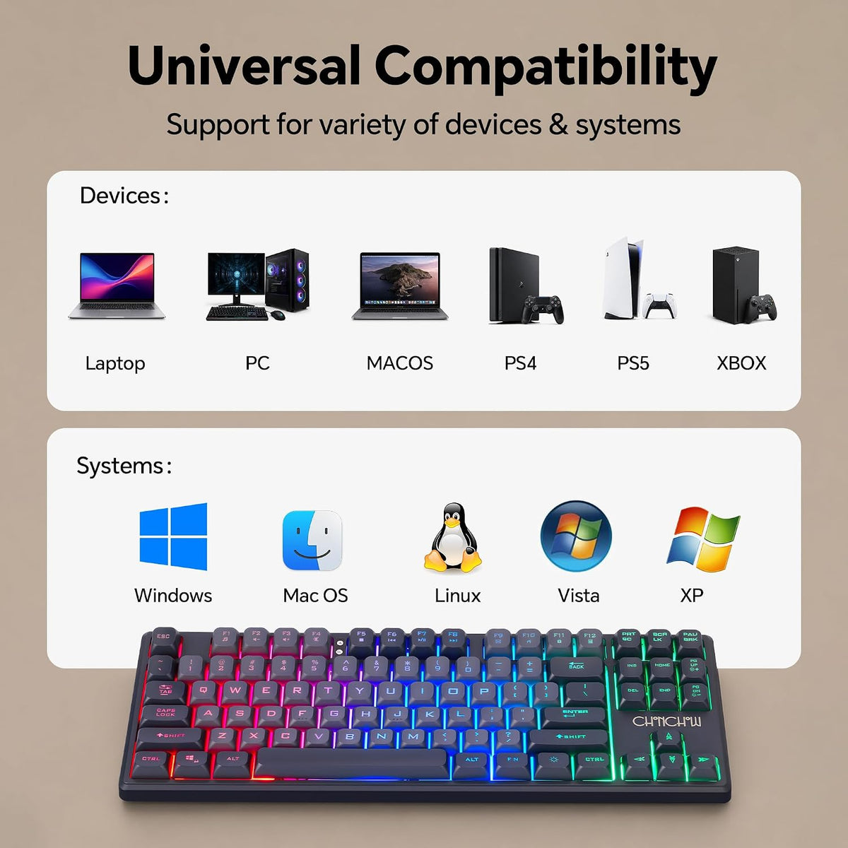CHONCHOW TKL Gaming Keyboard and Mouse Combo, Wired RGB Set for PC Laptop