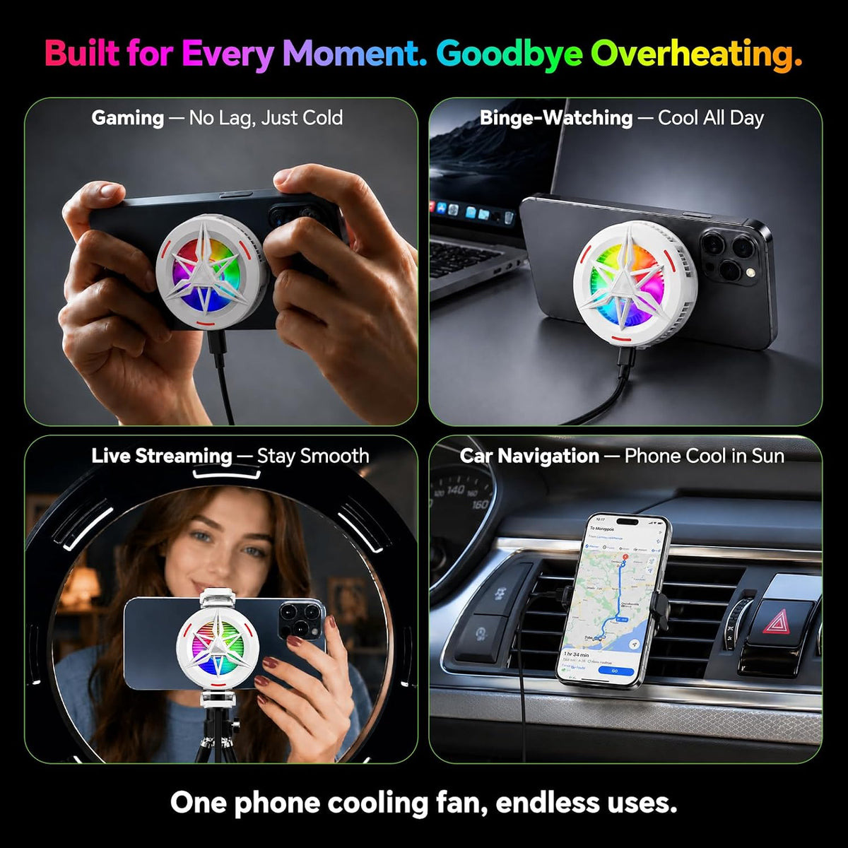 Basic iPhone Cooler,Magnetic/Clip-on Phone Cooler for Gaming,Phone Fan