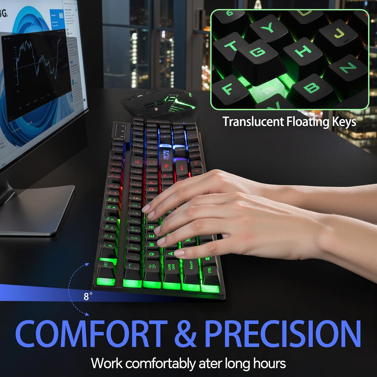 CHONCHOW USB Wireless Gaming Keyboard and Mouse Combo, RGB Backlit, 2.4GHz - CHONCHOW