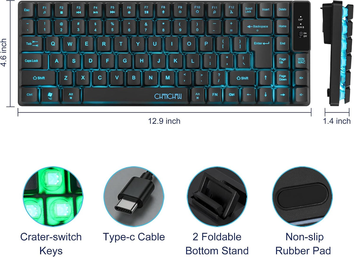 Wireless Keyboard, Rechargeable Mini Quiet Keyboard, Thin Tenkeyless