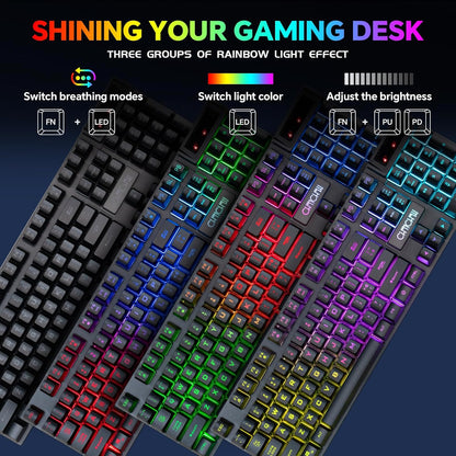 CHONCHOW USB Wireless Gaming Keyboard and Mouse Combo, LED Backlit Ergonomic Mechanical Feeling Keyboard,Rechargeable 2500mAh Battery, Anti-ghosting Keyboard 7D 3600DPI Mice for PC Gamer - CHONCHOW