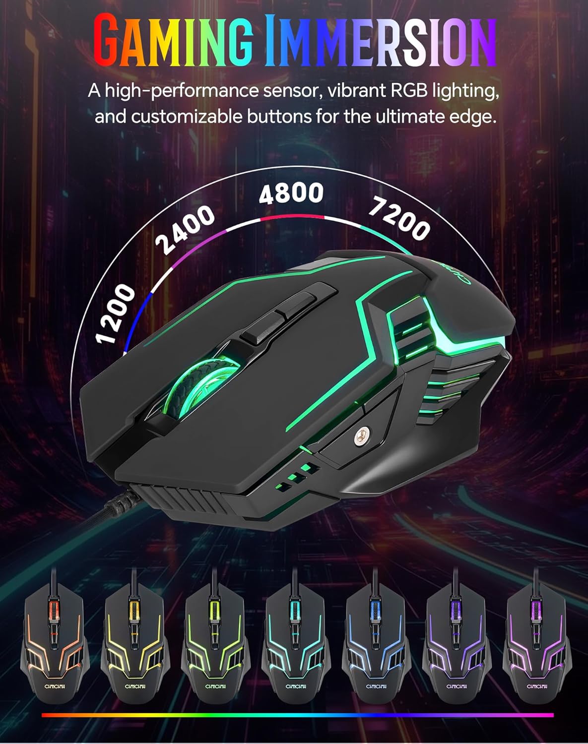 Wired Gaming Keyboard and Mouse Combo with LED Backlit,10 Dedicated Multimedia Keys, 19 Anti-ghosting Keys, Light Up Computer Keyboard, Programmable 7200 DPI RGB Mice with Software for PC Xbox PS5 PS4 - CHONCHOW