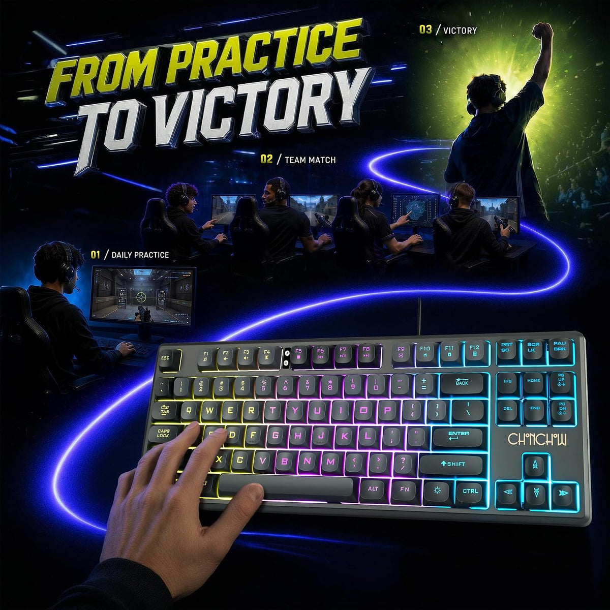 CHONCHOW TKL Gaming Keyboard Wired, Anti Ghosting 87 Keys FPS for PC PS5