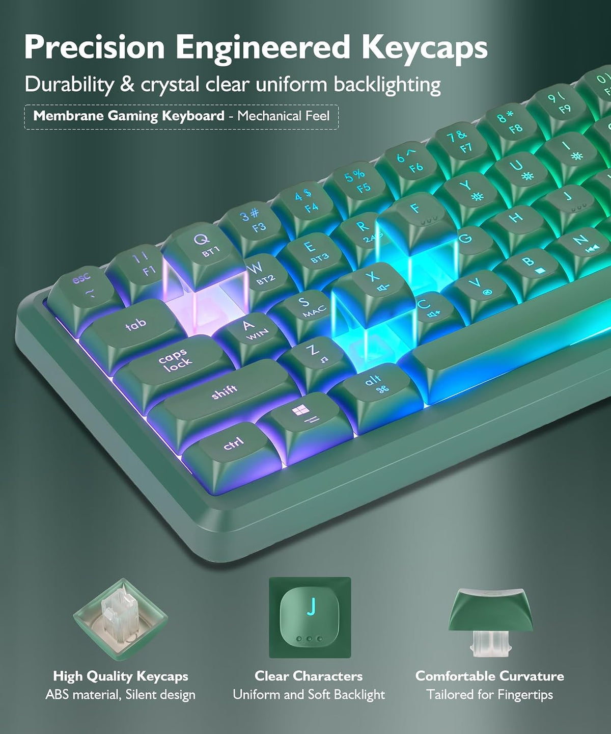 65% Wireless RGB Gaming Keyboard with Tri-Mode, LED/Volume Knob for WIN/Mac