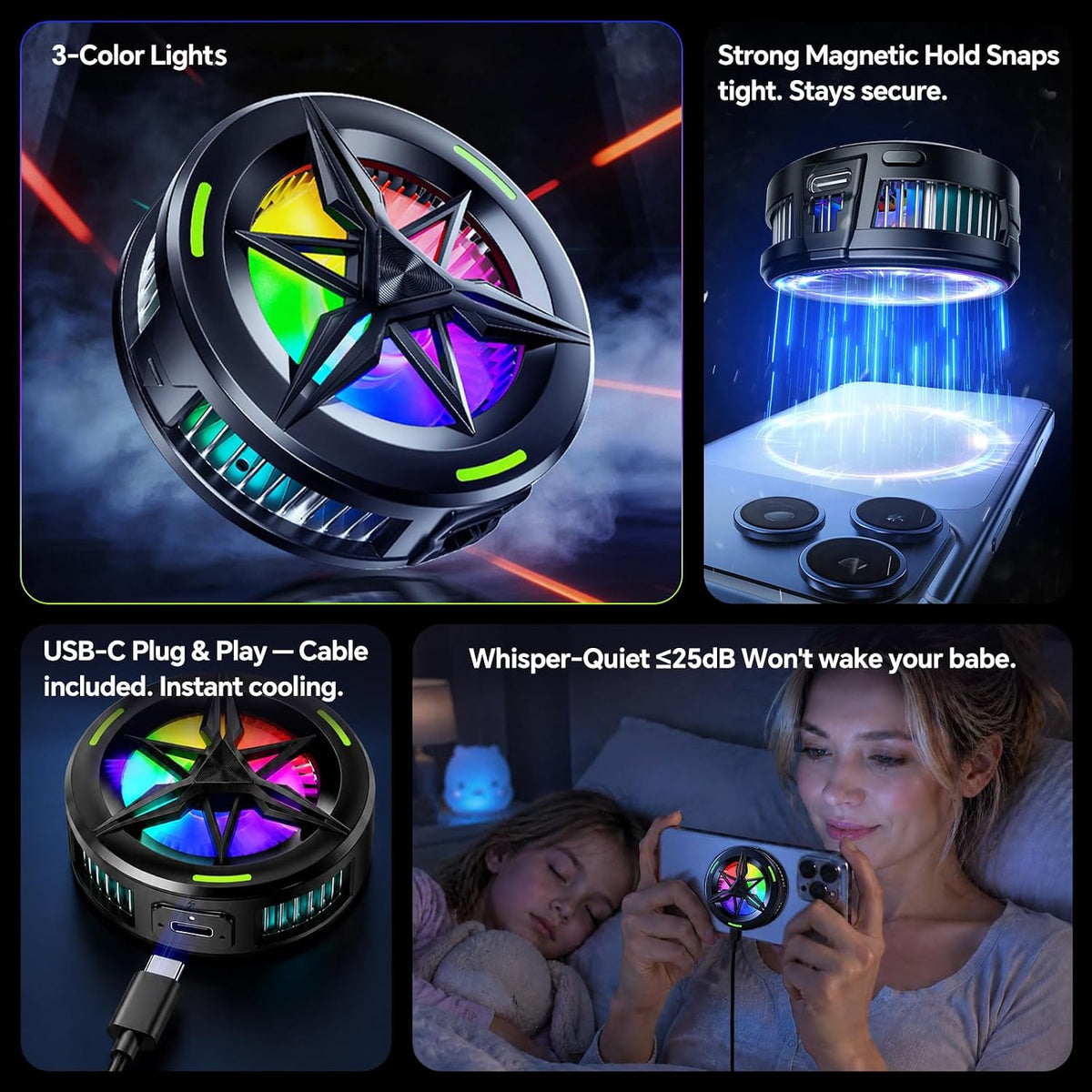 Magnetic/Clip-On USB Phone Cooler for Gaming/Video/Live/Vlog,Cell Phone Fan