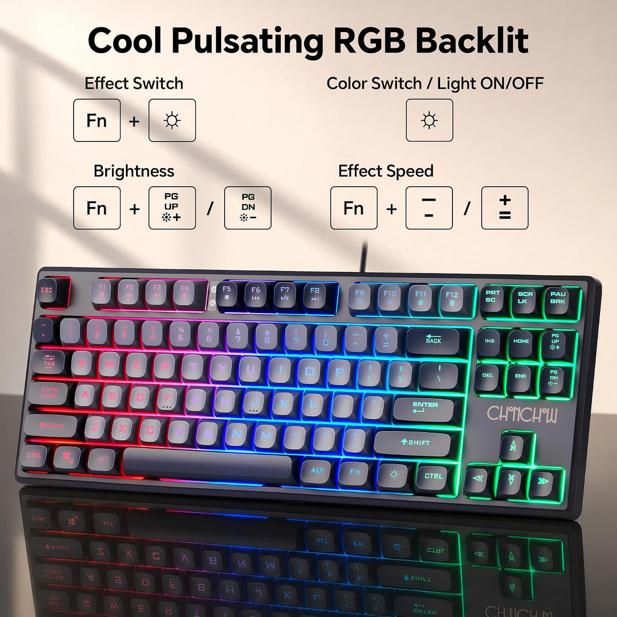 CHONCHOW TKL Gaming Keyboard and Mouse Combo, Wired RGB Set for PC Laptop
