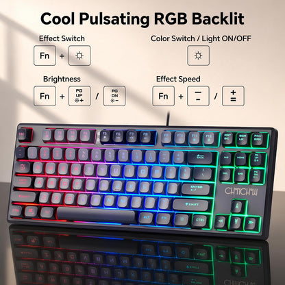 CHONCHOW TKL Gaming Keyboard and Mouse Combo, Wired RGB Set for PC Laptop