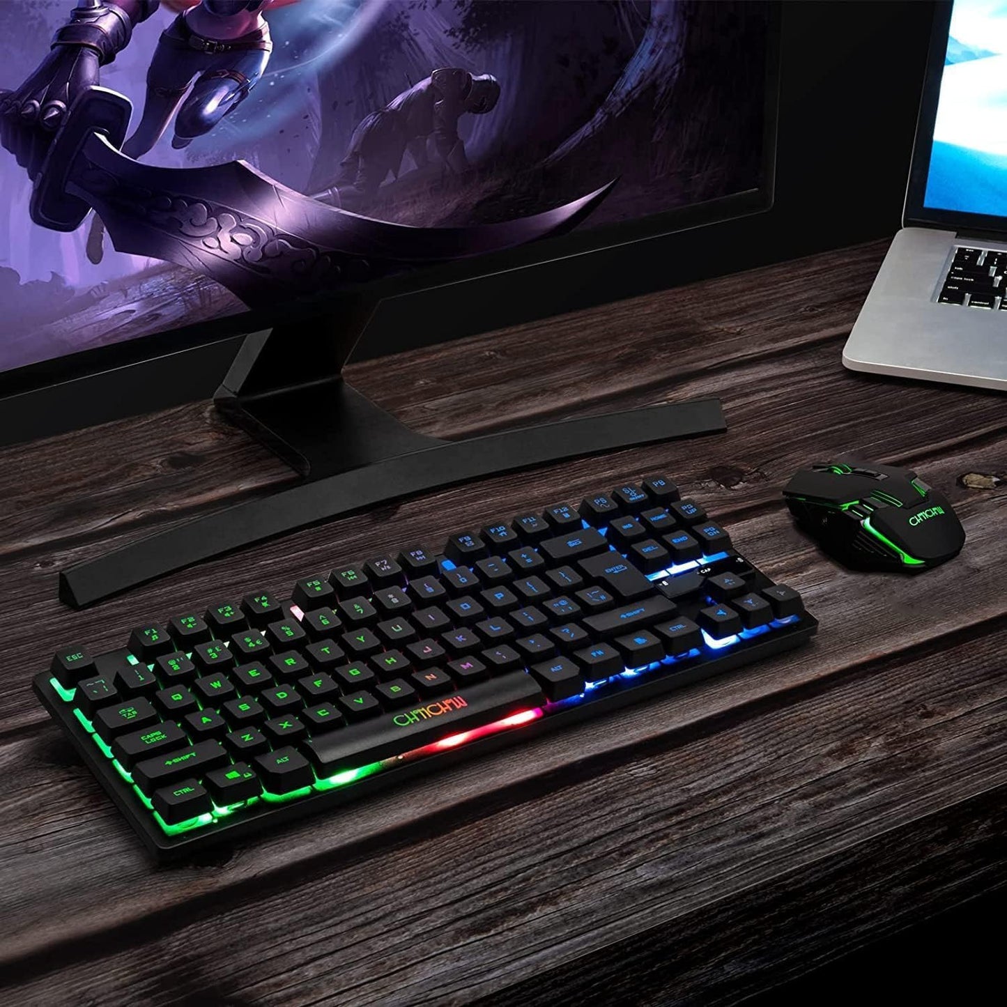 Wireless Gaming Keyboard and Mouse Combo Rechargeable Led Backlit Key Board Mice Wired for PS4 PS5 Switch Laptop Computer Compatible with Windows XP 7/8/10 Linux iMac MacBook Xbox one X - CHONCHOW