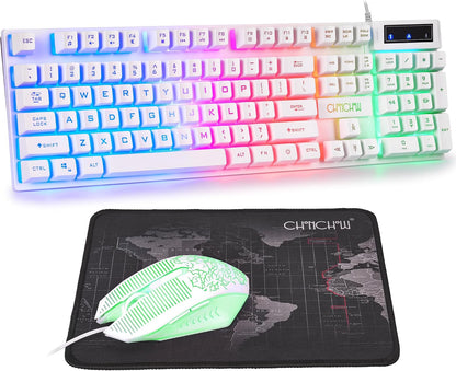 CHONCHOW 1910 White Gaming Keyboard and Mouse LED Backlit 104Keys Full Size - CHONCHOW