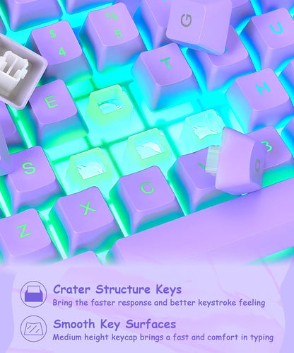 Purple Gaming Keyboard Light Up with USB Wired,3 Mix Color LED for Computer
