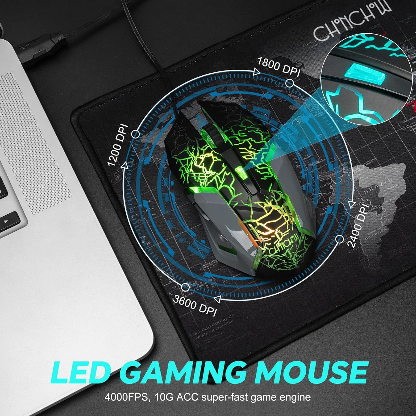 CHONCHOW Gaming Keyboard and Mouse Full Size Wired Keyboard Light Up Key,Led Backlit,19 Anti-ghosting,Multimedia Keys, Mechanical Feel for Ps5,Ps4, Pc/Laptop/Xbox - CHONCHOW