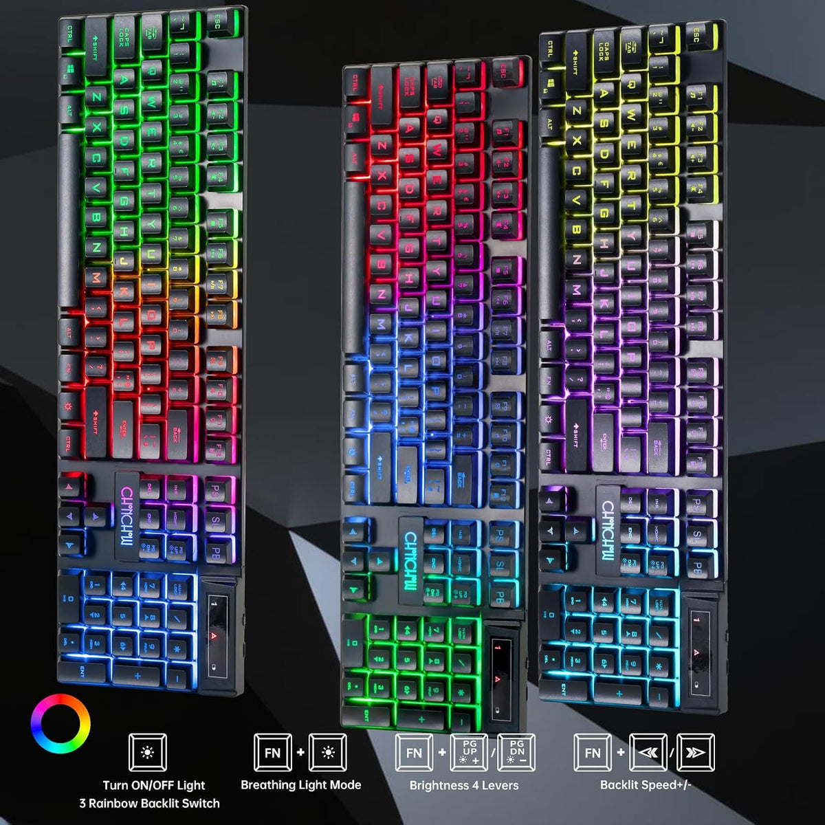 CHONCHOW USB Wireless Gaming Keyboard and Mouse Combo, RGB Backlit, 2.4GHz - CHONCHOW