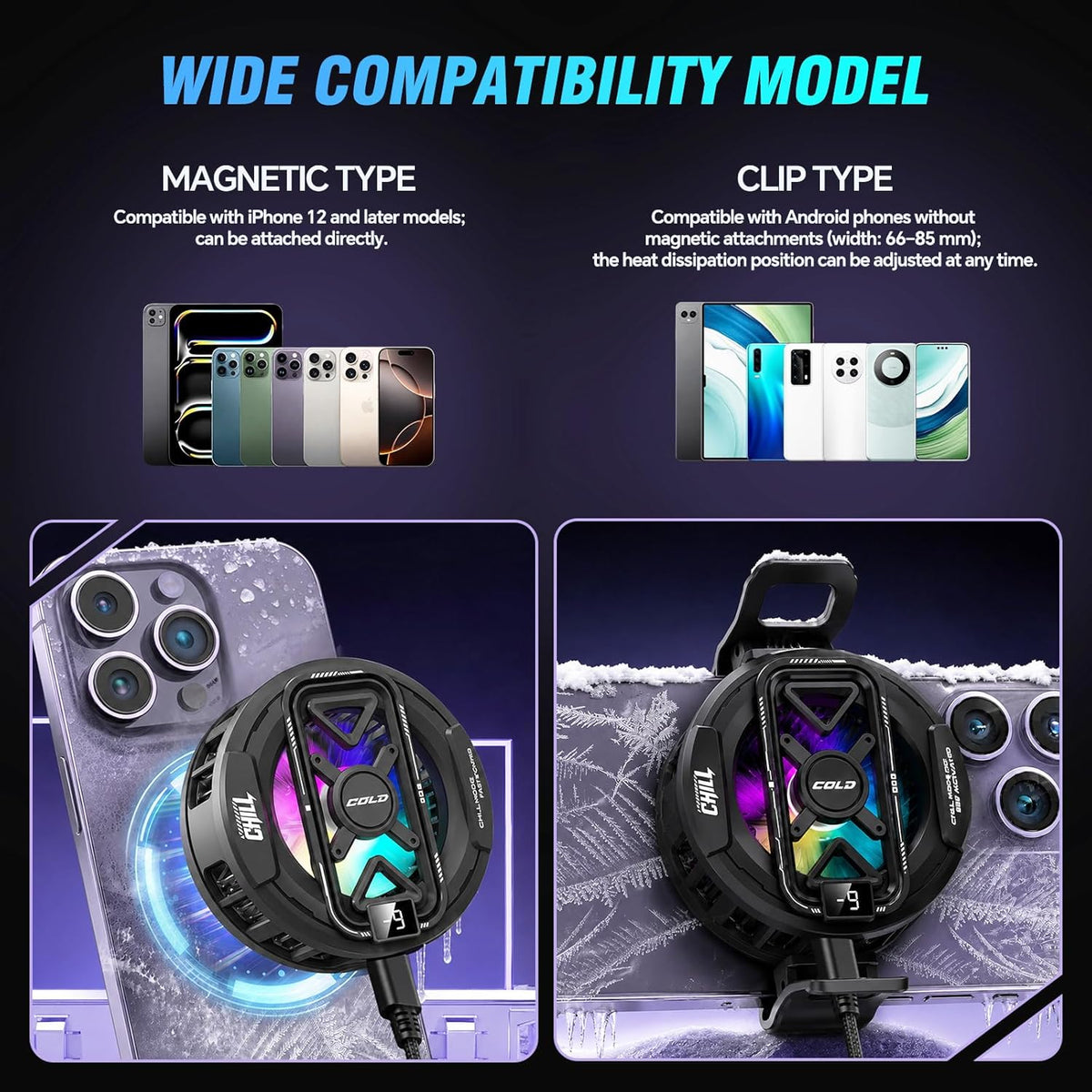 Phone Cooler, Cooling Fan for Phone, Magnetic Cell Phone Cooler for Gaming