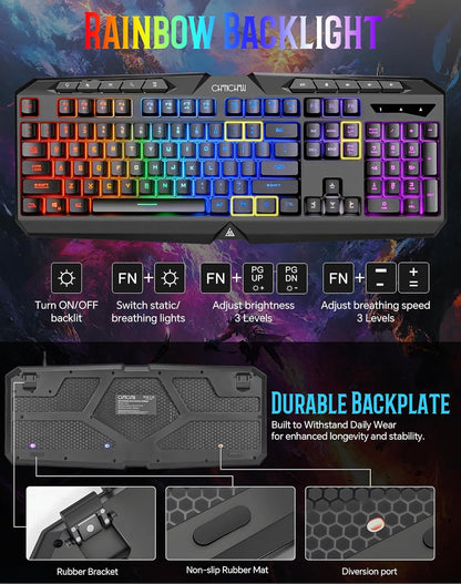 Wired Gaming Keyboard and Mouse Combo with LED Backlit,10 Dedicated Multimedia Keys, 19 Anti-ghosting Keys, Light Up Computer Keyboard, Programmable 7200 DPI RGB Mice with Software for PC Xbox PS5 PS4 - CHONCHOW