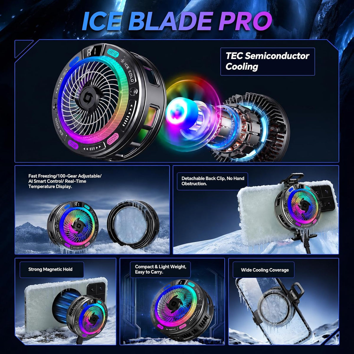 Phone Cooling Fan,Phone Cooler for Gaming,Cell Phone Fan,AI Smart Control