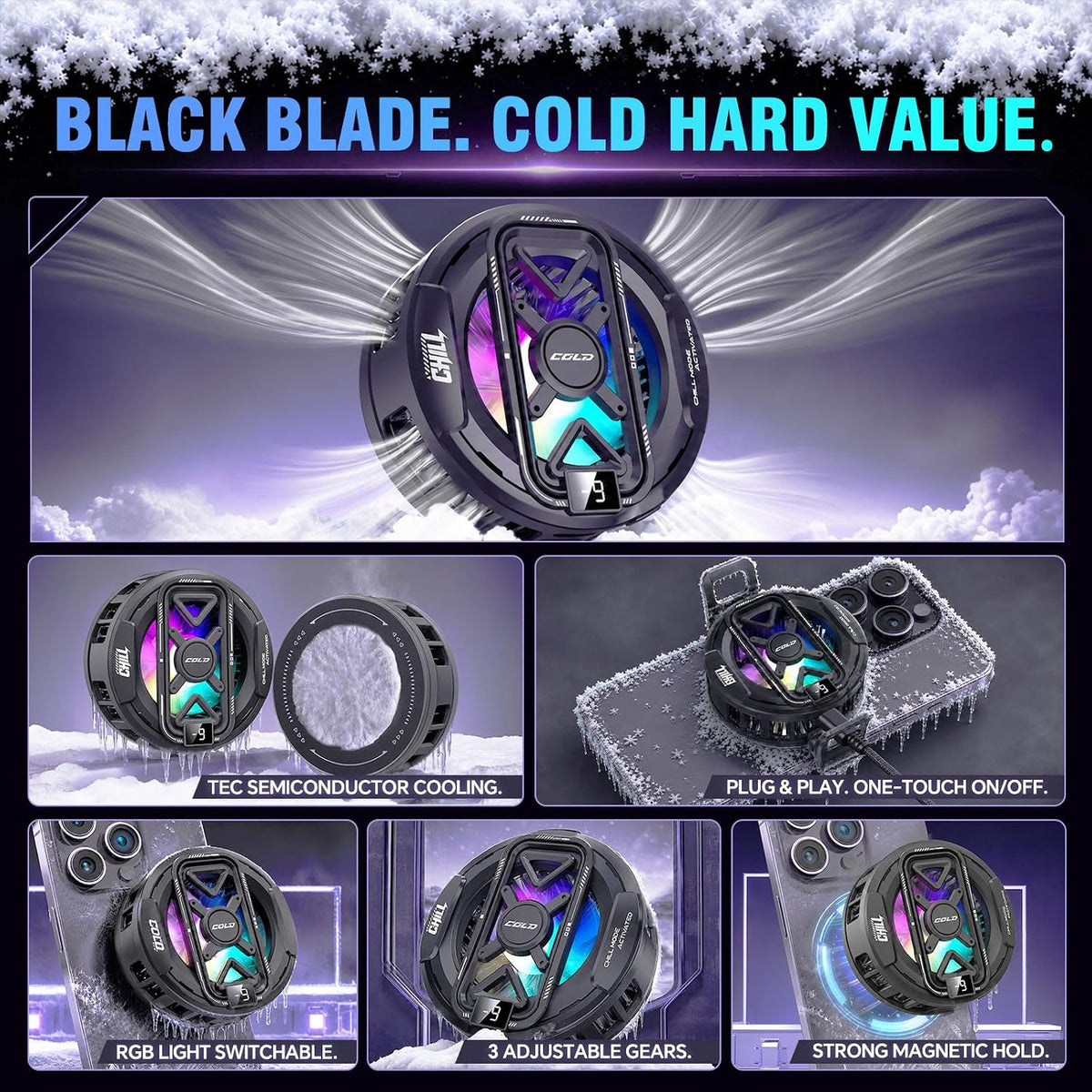 Phone Cooler, Cooling Fan for Phone, Magnetic Cell Phone Cooler for Gaming