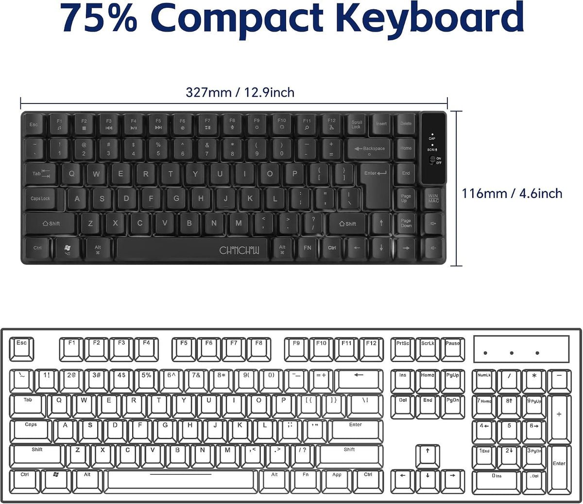 Wireless Keyboard, Rechargeable Mini Quiet Keyboard, Thin Tenkeyless