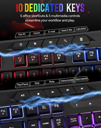 Wired Gaming Keyboard and Mouse Combo with LED Backlit,10 Dedicated Multimedia Keys, 19 Anti-ghosting Keys, Light Up Computer Keyboard, Programmable 7200 DPI RGB Mice with Software for PC Xbox PS5 PS4 - CHONCHOW