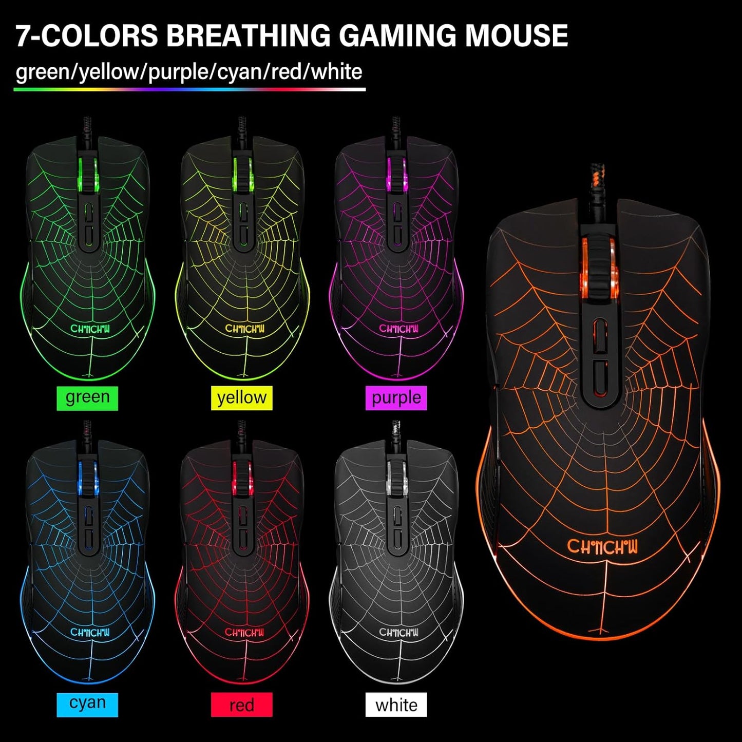 CHONCHOW RGB Gaming Keyboard and Mouse Combo, Adjustable Breathing Backlit Mechanical Feeling Keyboard with 7 Colors 3600DPI Backlight Mouse for PC Laptop PS4 PS5 Mac Xbox One Game and Work - CHONCHOW