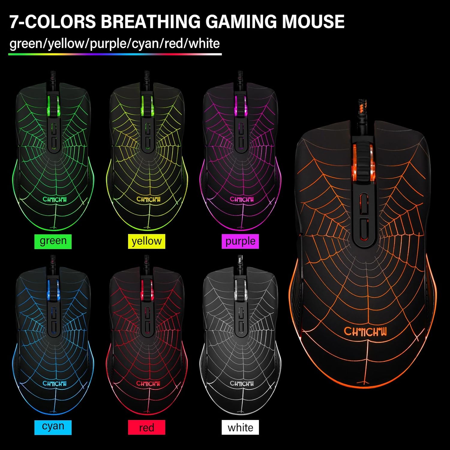 CHONCHOW RGB Gaming Keyboard and Mouse Combo, Adjustable Breathing Backlit Mechanical Feeling Keyboard with 7 Colors 3600DPI Backlight Mouse for PC Laptop PS4 PS5 Mac Xbox One Game and Work - CHONCHOW