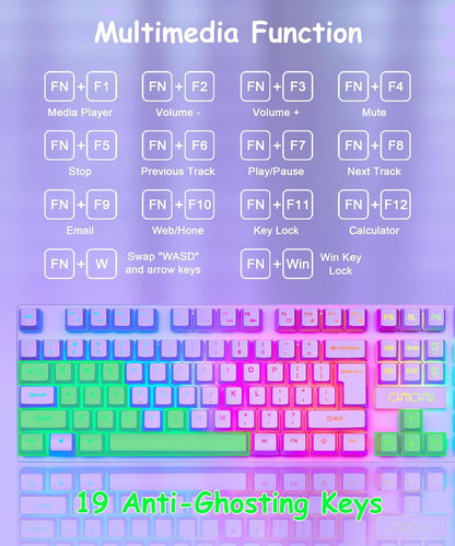 Purple Gaming Keyboard Light Up with USB Wired,3 Mix Color LED for Computer