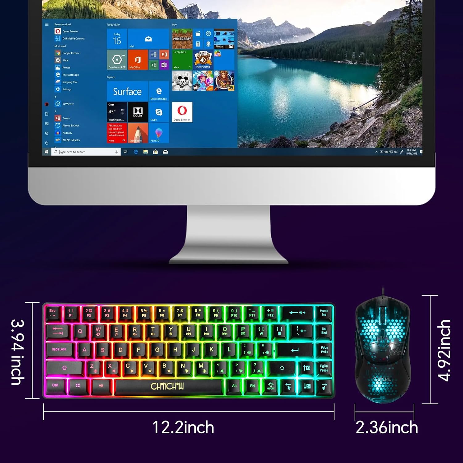 CHONCHOW 60% Gaming Keyboard and Mouse Combo, 68 Keys Wired LED RGB Backlit Black Gaming Keyboard and RGB Backlit Mouse, Small Light up Keyboard for PC Xbox PS4 Gamers and Work (Black) - CHONCHOW