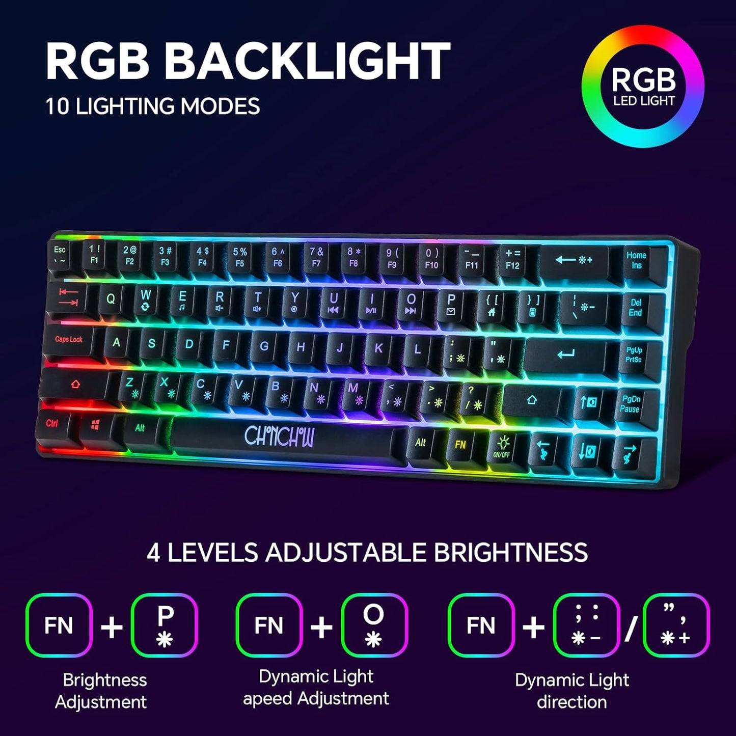 CHONCHOW 60% Gaming Keyboard and Mouse Combo, 68 Keys Wired LED RGB Backlit Black Gaming Keyboard and RGB Backlit Mouse, Small Light up Keyboard for PC Xbox PS4 Gamers and Work (Black) - CHONCHOW