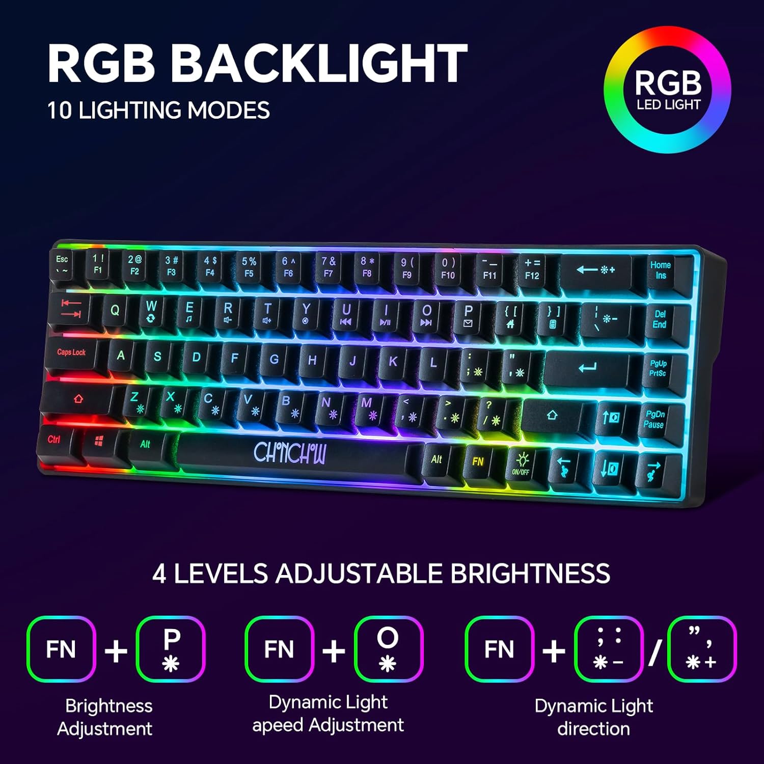 CHONCHOW 60% Gaming Keyboard and Mouse Combo, 68 Keys Wired LED RGB Backlit Black Gaming Keyboard and RGB Backlit Mouse, Small Light up Keyboard for PC Xbox PS4 Gamers and Work (Black) - CHONCHOW
