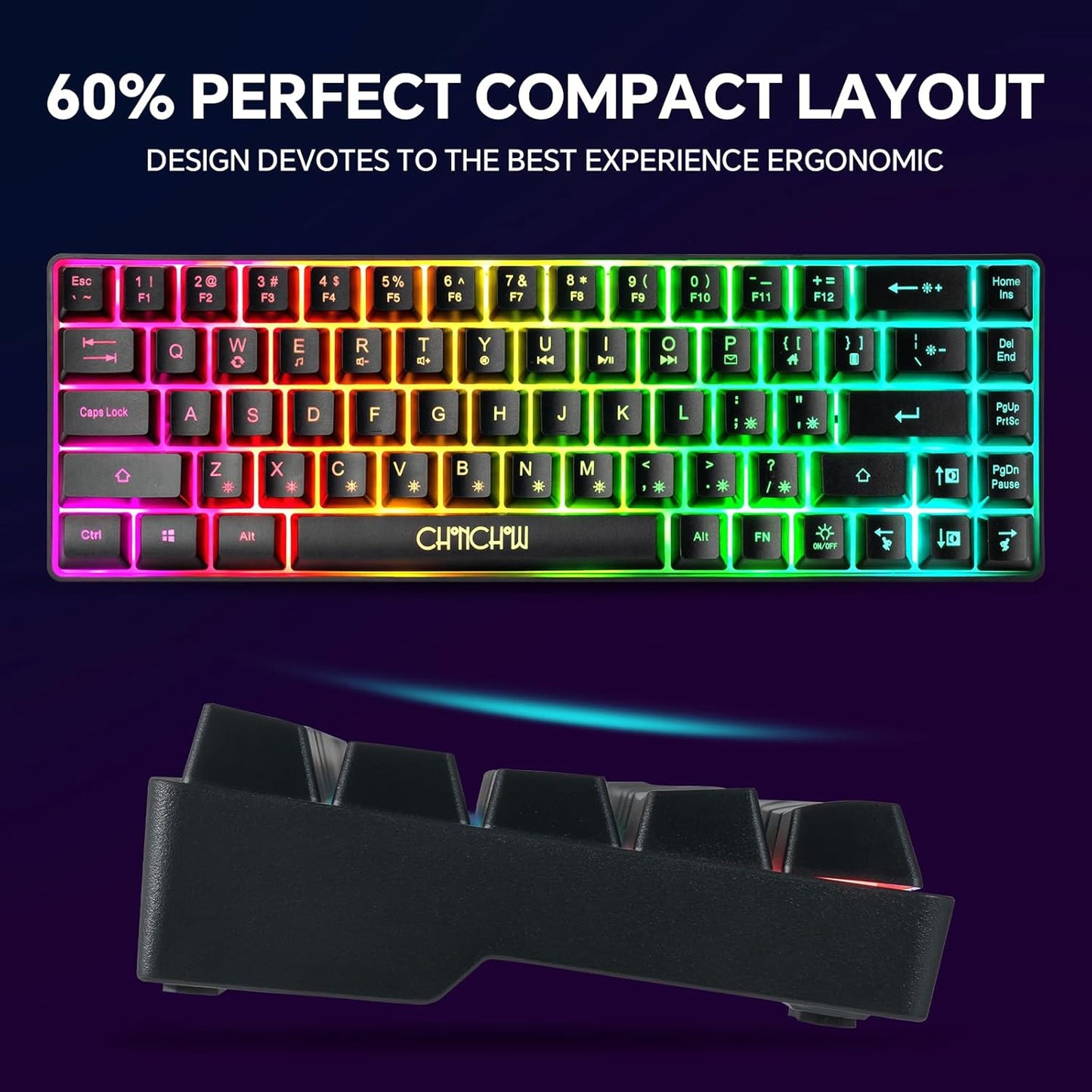 CHONCHOW 60% Gaming Keyboard and Mouse Combo, 68 Keys Wired LED RGB Backlit Black Gaming Keyboard and RGB Backlit Mouse, Small Light up Keyboard for PC Xbox PS4 Gamers and Work (Black) - CHONCHOW