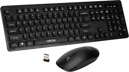 Wireless Keyboard and Mouse Combo CHONCHOW W310 USB Compact 2.4GHz Keyboard with Number Pad for Laptop Mac PC Computer Windows Office-Black - CHONCHOW