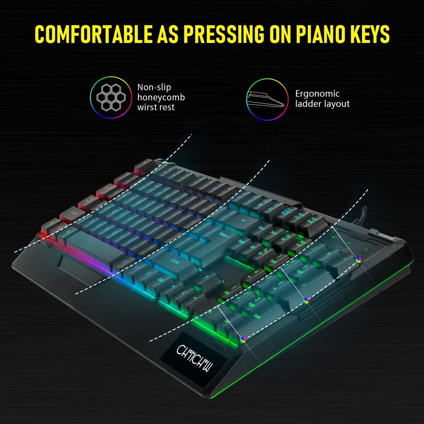 CHONCHOW Gaming Keyboard and Mouse Combo-Full Size Computer Keyboard RGB Backlit USB Wired Keyboards and Mouse 3200DPI&Mousepad 3in1 Ergonomic Design for PC Laptop Desktop PS4 Xbox - CHONCHOW