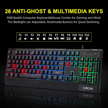 CHONCHOW Gaming Keyboard and Mouse Combo-Full Size Computer Keyboard RGB Backlit USB Wired Keyboards and Mouse 3200DPI&Mousepad 3in1 Ergonomic Design for PC Laptop Desktop PS4 Xbox - CHONCHOW