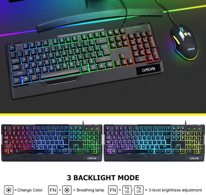 CHONCHOW Gaming Keyboard and Mouse Combo-Full Size Computer Keyboard RGB Backlit USB Wired Keyboards and Mouse 3200DPI&Mousepad 3in1 Ergonomic Design for PC Laptop Desktop PS4 Xbox - CHONCHOW