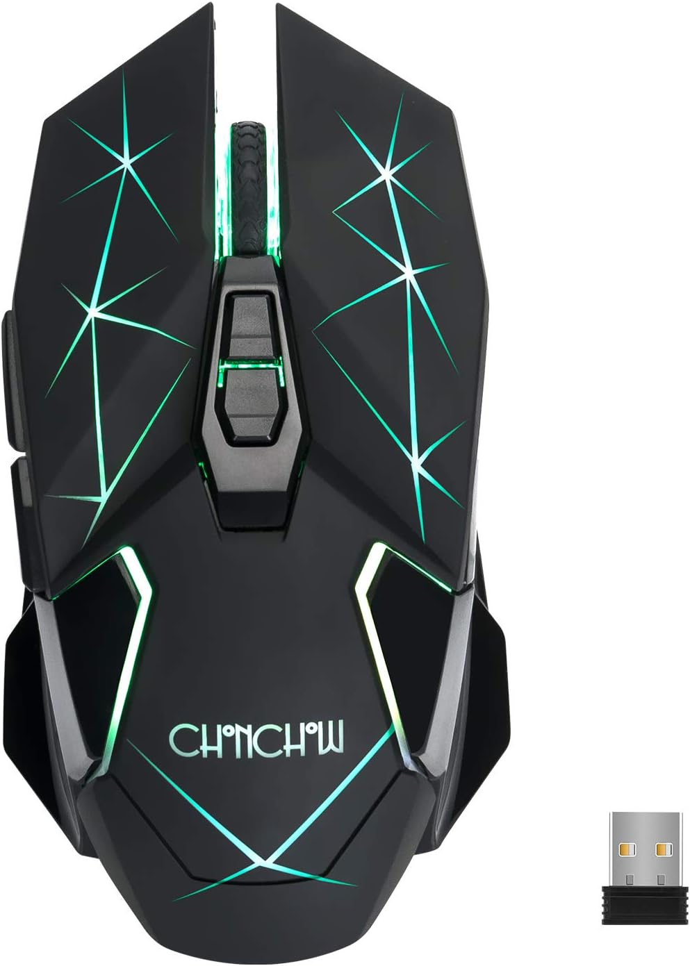 CHONCHOW Wireless USB Mouse Rechargeable 2.4G Rainbow LED Backlit 7 Button Multi DPI Nano Receiver for PC Laptop TV Compatible with Window PS 4 5 Switch Xbox one - CHONCHOW