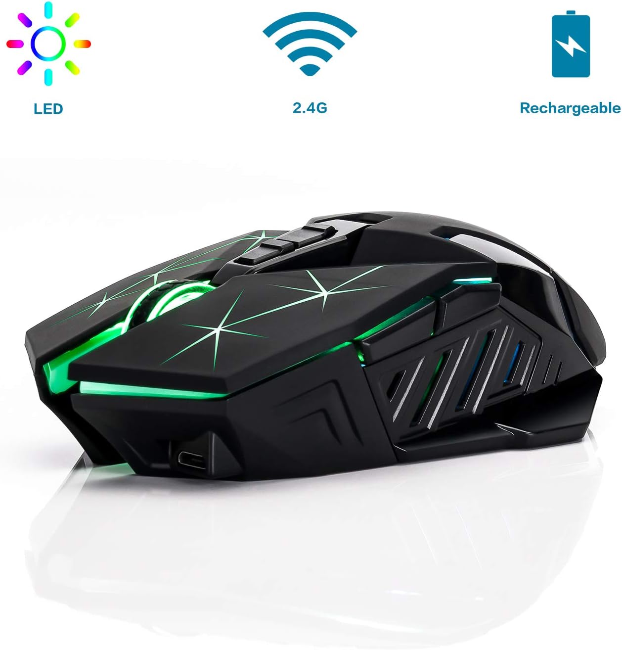 CHONCHOW Wireless USB Mouse Rechargeable 2.4G Rainbow LED Backlit 7 Button Multi DPI Nano Receiver for PC Laptop TV Compatible with Window PS 4 5 Switch Xbox one - CHONCHOW