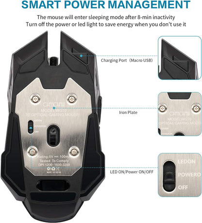 CHONCHOW Wireless USB Mouse Rechargeable 2.4G Rainbow LED Backlit 7 Button Multi DPI Nano Receiver for PC Laptop TV Compatible with Window PS 4 5 Switch Xbox one - CHONCHOW
