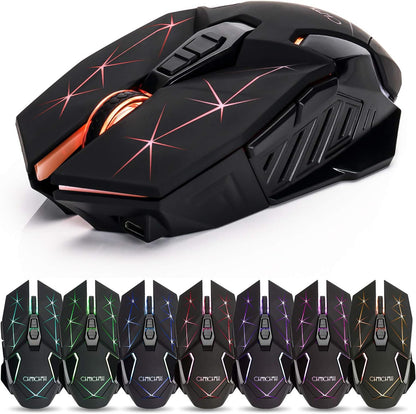 CHONCHOW Wireless USB Mouse Rechargeable 2.4G Rainbow LED Backlit 7 Button Multi DPI Nano Receiver for PC Laptop TV Compatible with Window PS 4 5 Switch Xbox one - CHONCHOW