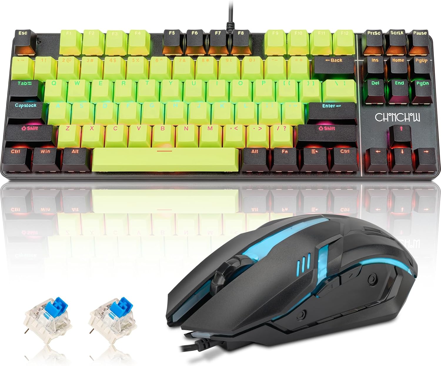 75% Mechanical Gaming Keyboard and Mouse Combo, LED Backlit Compact 87 Keys Mini Keyboard with Blue Switch, Ergonomic RGB Gaming Mouse, Full Anti-Ghost Wired Keyboards for PC Laptop Gamer - CHONCHOW