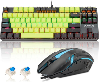 75% Mechanical Gaming Keyboard and Mouse Combo, LED Backlit Compact 87 Keys Mini Keyboard with Blue Switch, Ergonomic RGB Gaming Mouse, Full Anti-Ghost Wired Keyboards for PC Laptop Gamer - CHONCHOW