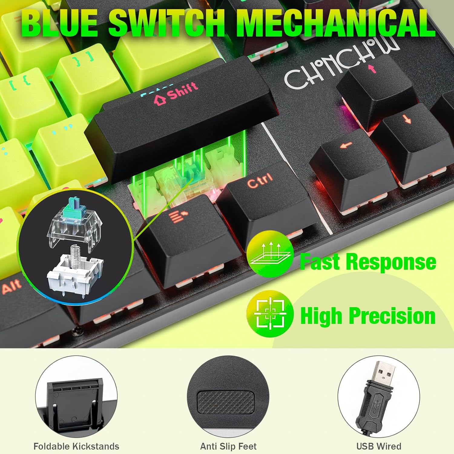 75% Mechanical Gaming Keyboard and Mouse Combo, LED Backlit Compact 87 Keys Mini Keyboard with Blue Switch, Ergonomic RGB Gaming Mouse, Full Anti-Ghost Wired Keyboards for PC Laptop Gamer - CHONCHOW