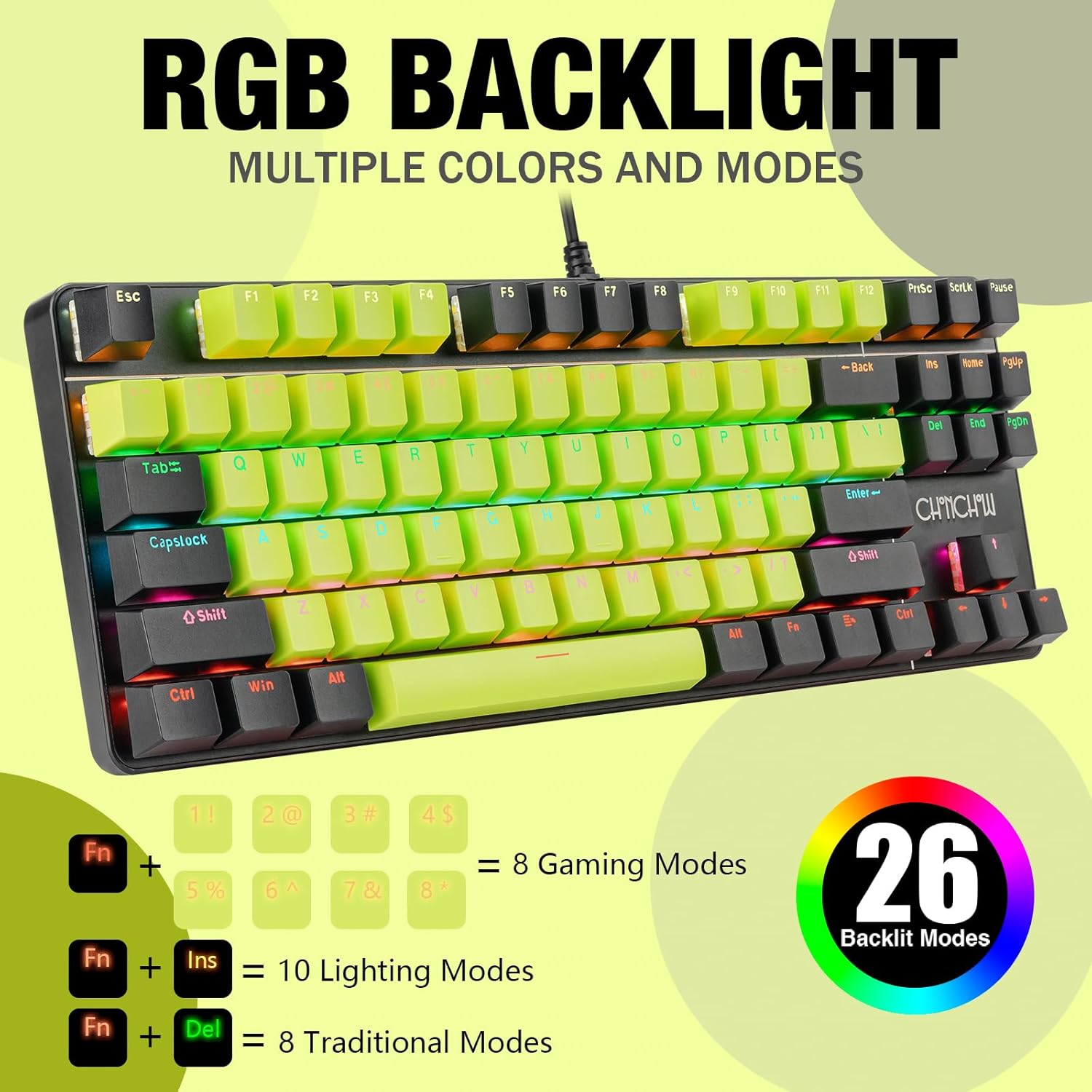 75% Mechanical Gaming Keyboard and Mouse Combo, LED Backlit Compact 87 Keys Mini Keyboard with Blue Switch, Ergonomic RGB Gaming Mouse, Full Anti-Ghost Wired Keyboards for PC Laptop Gamer - CHONCHOW